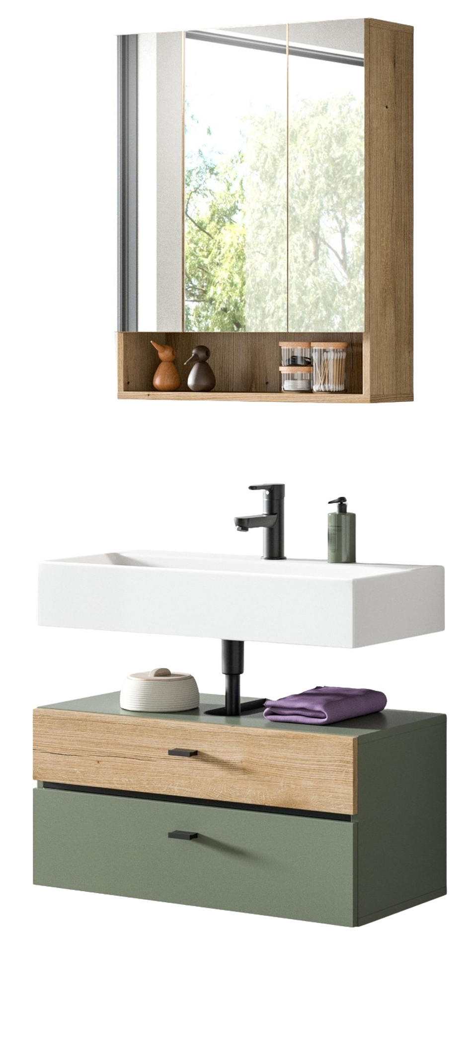 Inn.Furn Badmöbel-Set Grün, Eiche 75x191x35 cm