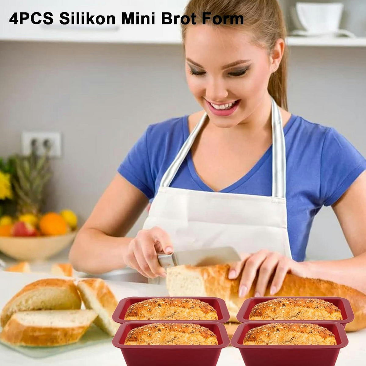 BROTBACKFORM 4er-Set Silikon Rechteckig NonStick - Rot, Kunststoff (135/85/155cm)