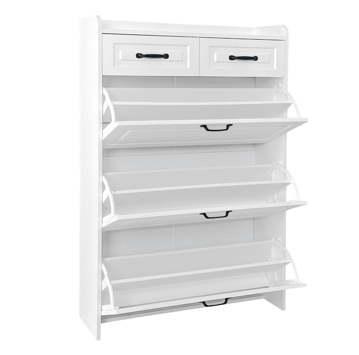 SCHUHSCHRANK mit 3 Klappen und 2 Schubladen 80 x 23,5 x 131 cm Weiß - Weiß, Holzwerkstoff (23.5/131/80cm) - Beauniv