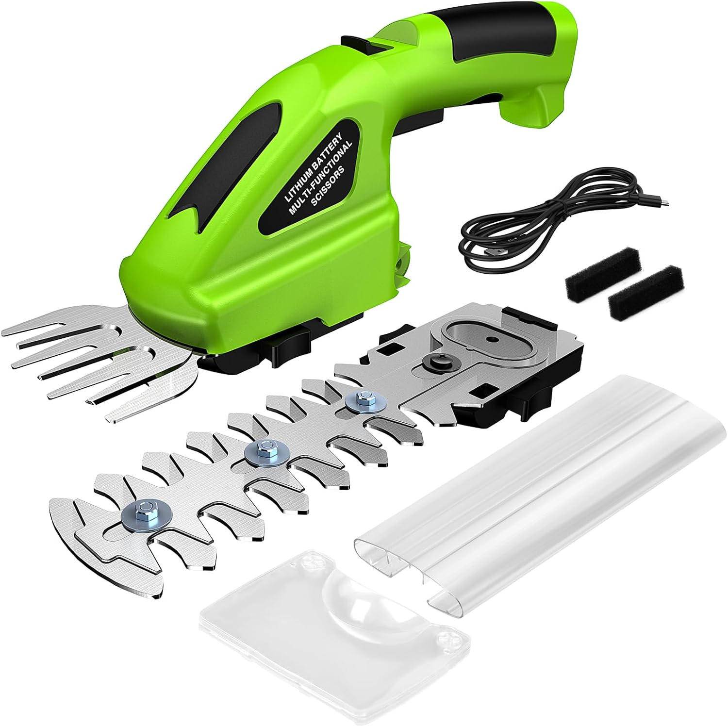 RASENMÄHER – inklusive 2 Messern – geeignet zum Mähen von Hecken und Rasenflächen – inklusive USB-Kabel - Grün, Kunststoff (8.3/27cm)
