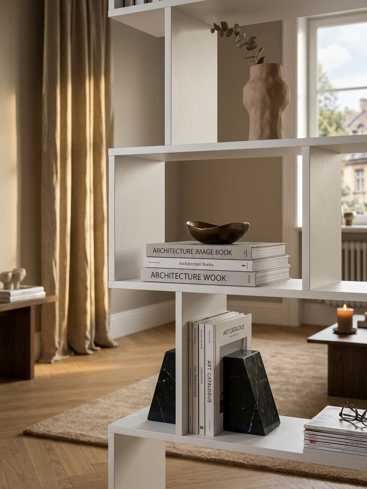 BÜCHERREGAL – Zickzack, Mattweiß, 6 Fächer, Anti-Rutsch-Noppen - Weiß, Holz (70/191/24cm) - KADIMA DESIGN