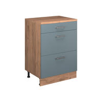 KUHINJSKA OMARA ZA POŠEVNE STREHE R-Line, Modro-siva, 60 cm brez naklona z 3 predaloma - medeni hrast/modrosiva, leseni material (60/83.8/46cm) - Vicco