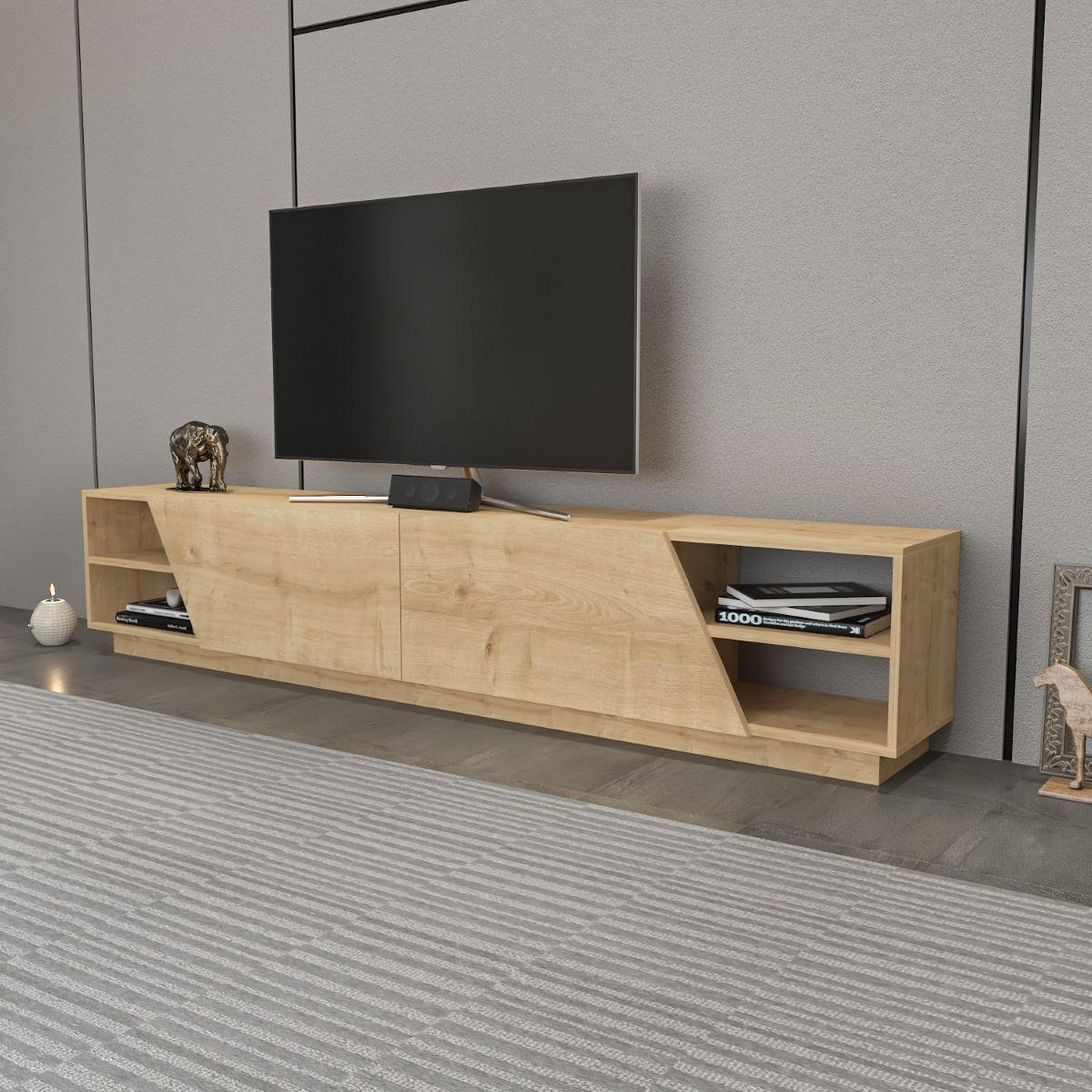 TV-MÖBEL 4 Regale 2 Türen L240 cm - Rhodes - Eichefarben, Holzwerkstoff (37.1/47.4/240cm) - Calicosy