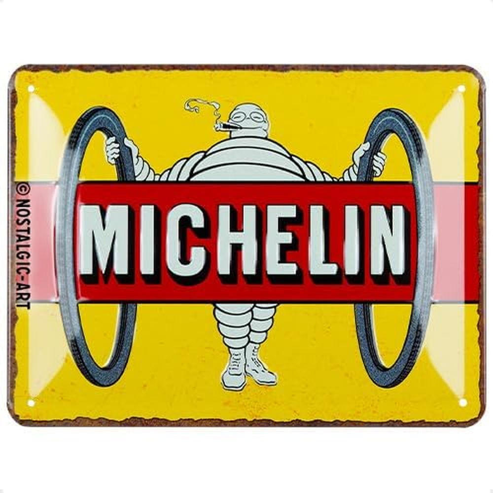 BLECHSCHILD 15/20 cm Michelin Tyres Bibendum Yellow - Multicolor, Metall (20/15/0.5cm) - Nostalgic-Art