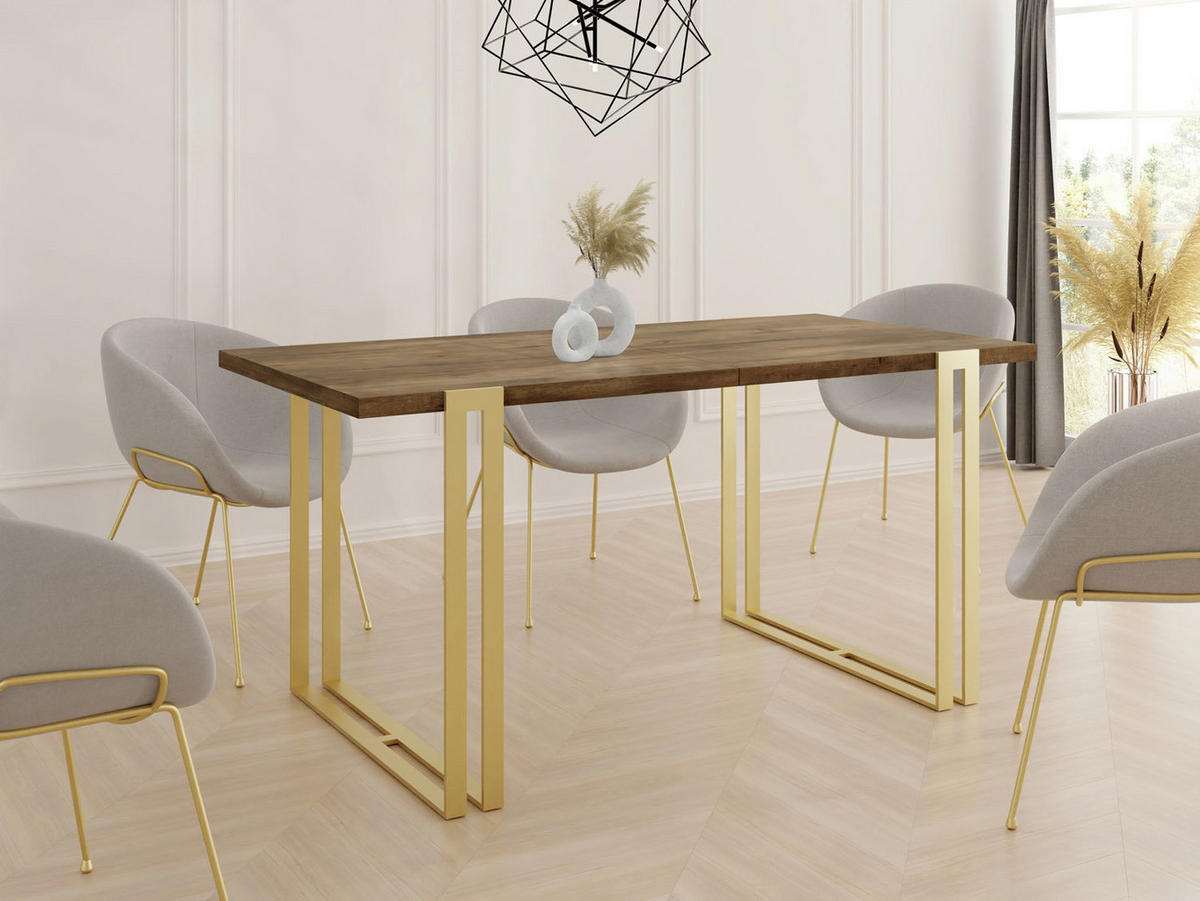 ESSTISCH Stella rechteckig ausziehbar, Lefkas Eiche 140-260/80/76 cm - Alteiche/Goldfarben, Holzwerkstoff/Metall (80/240/76cm) - WFL GROUP