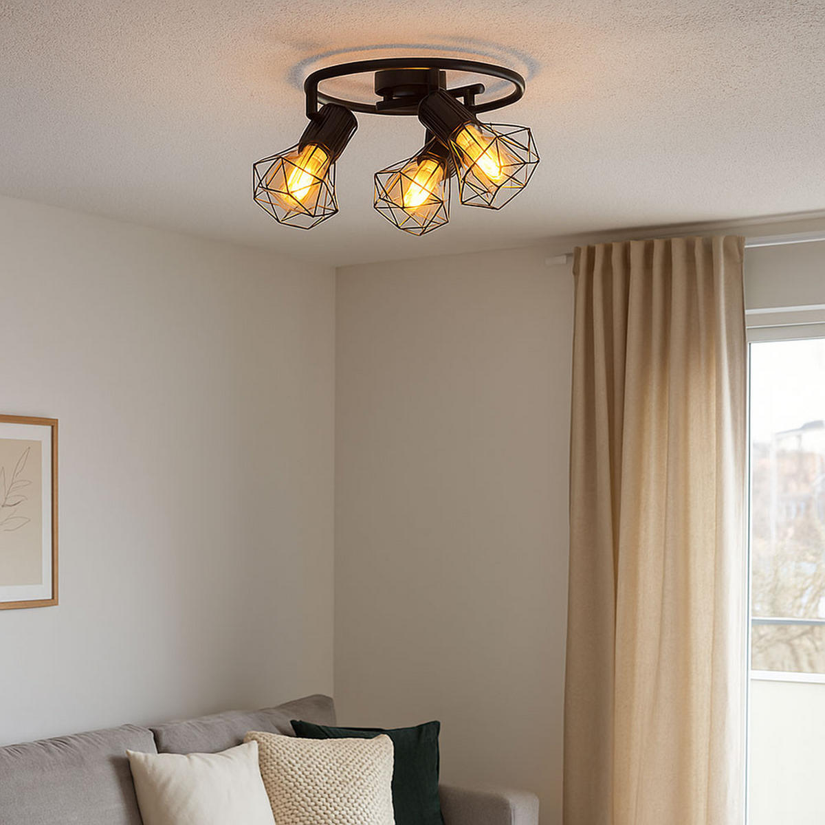 DECKENLEUCHTE Metall Schwarz PRISKA - Schwarz, Metall (28.5/28.5/19cm) - Globo Lighting