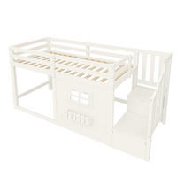 HOCHBETT 90/200 cm mit LED und Stauraumtreppe, DE-42010, in Weiß - Weiß, Holzwerkstoff (90/200cm) - ComfortXL