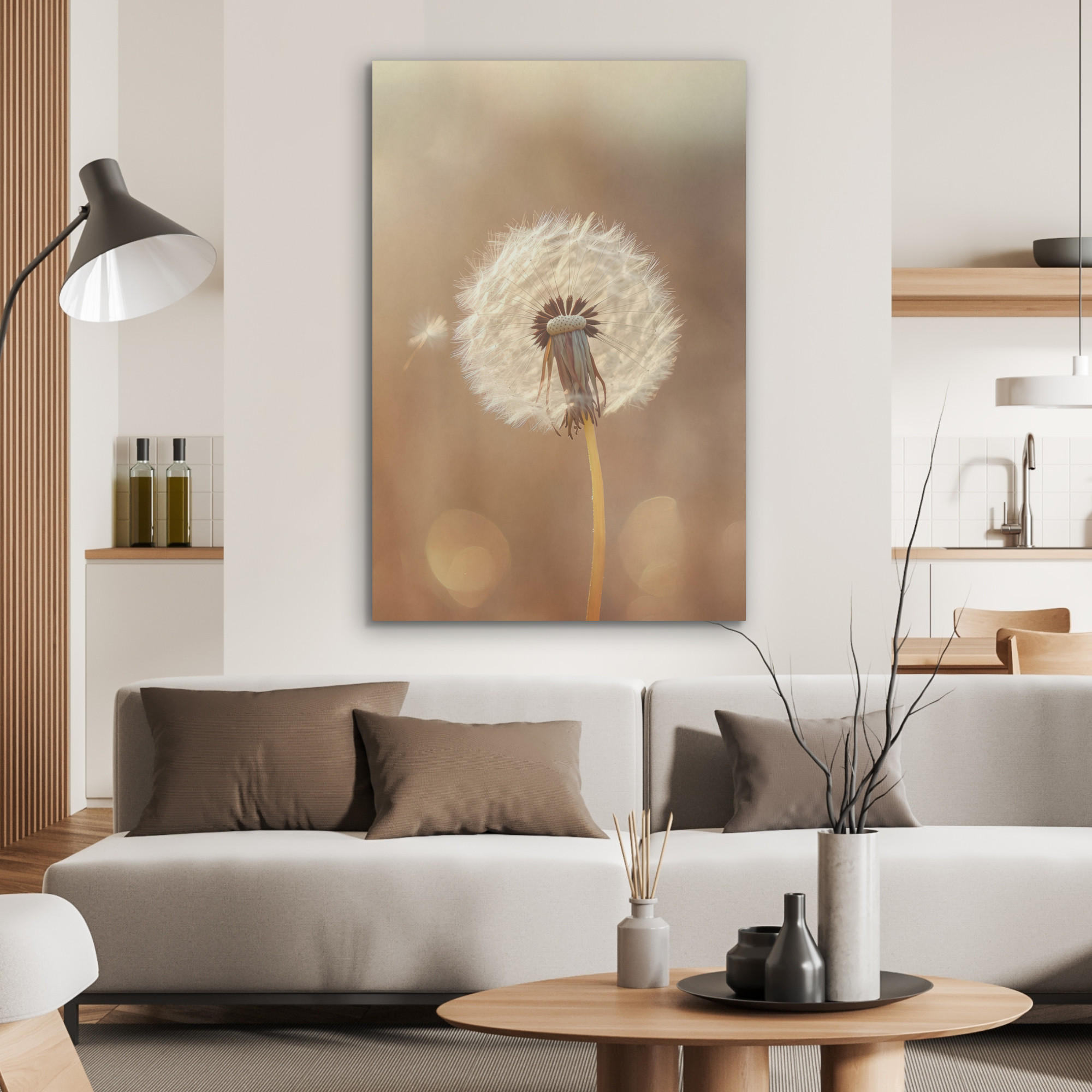 AKUSTIKPANEEL Löwenzahn - Beige - Natur - Blume 70x100 cm - Hellbraun, Textil (70/0.9/100cm) - MuchoWow