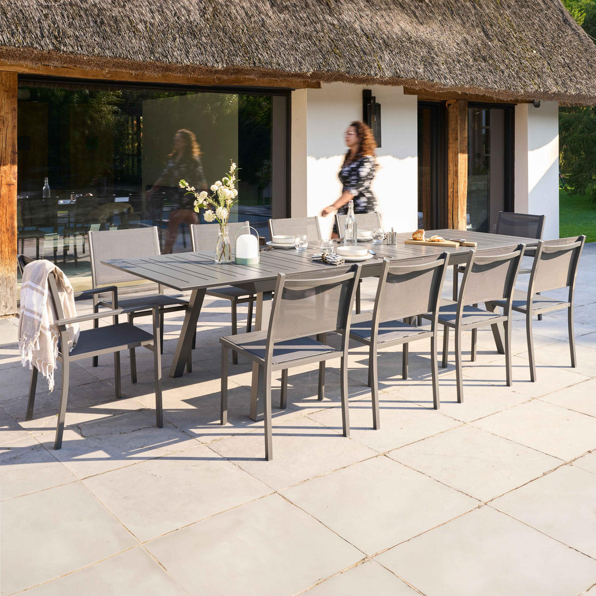 GARTENTISCH ausziehbar, Grau - Grau, Metall (100/298/45cm) - Oviala