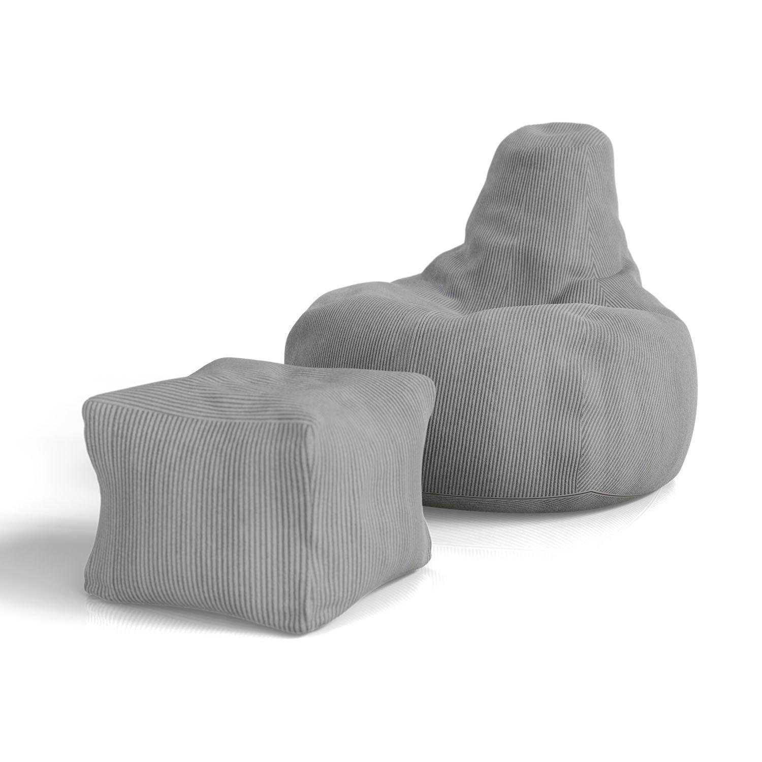 SITZSACK Chillex mit Hocker L Cord hellgrau - Hellgrau, Textil (75/84/79cm) - Juskys