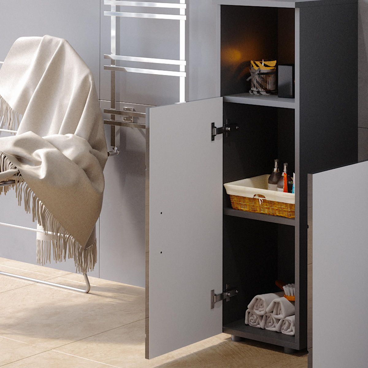 MIDISCHRANK Irma Anthrazit 30 x 95 cm - Schwarz Hochglanz/Anthrazit, Holzwerkstoff (30/95/30cm) - Vicco