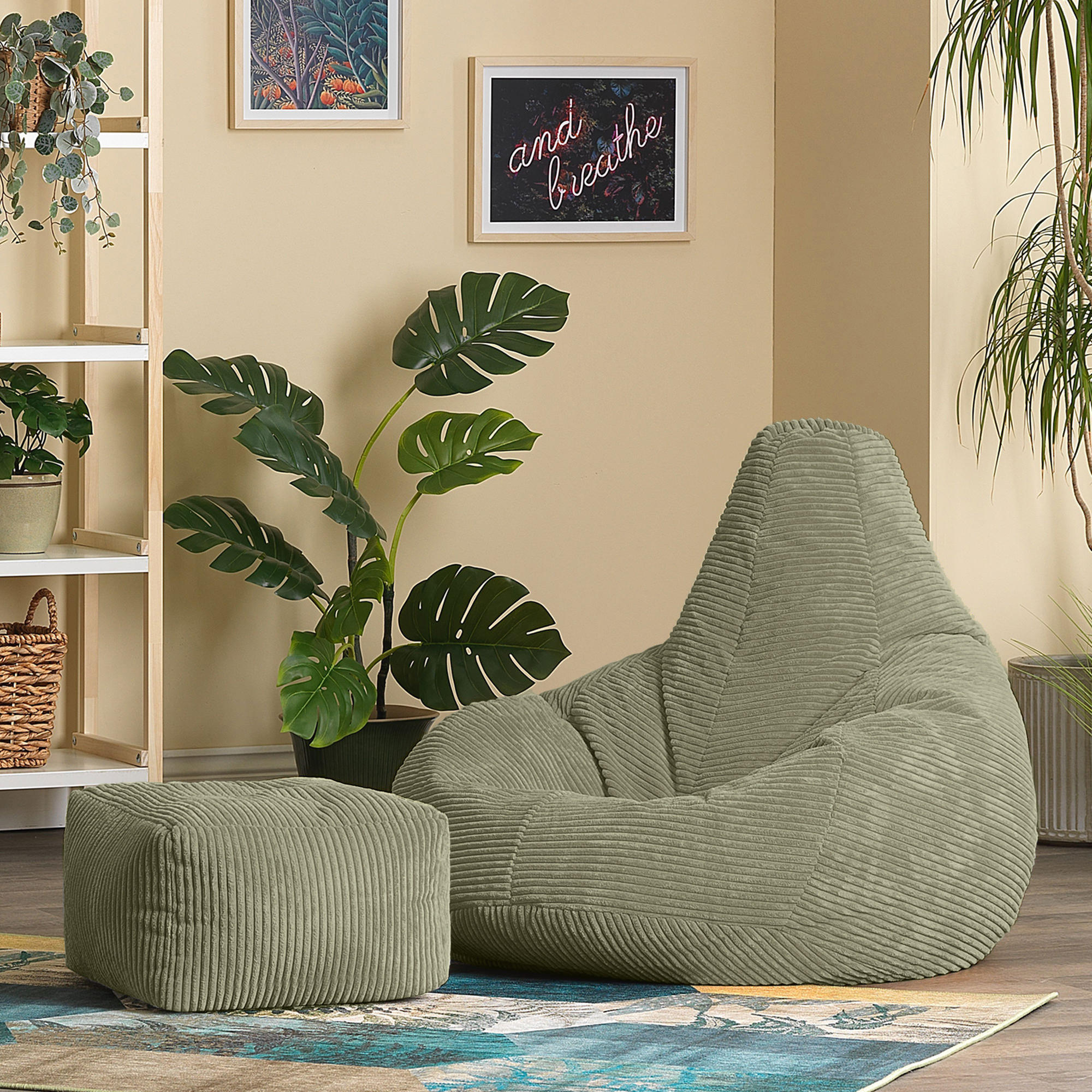 SITZSACK Dalton mit Hocker - Salbeigrün, Textil (90/73/84cm) - icon