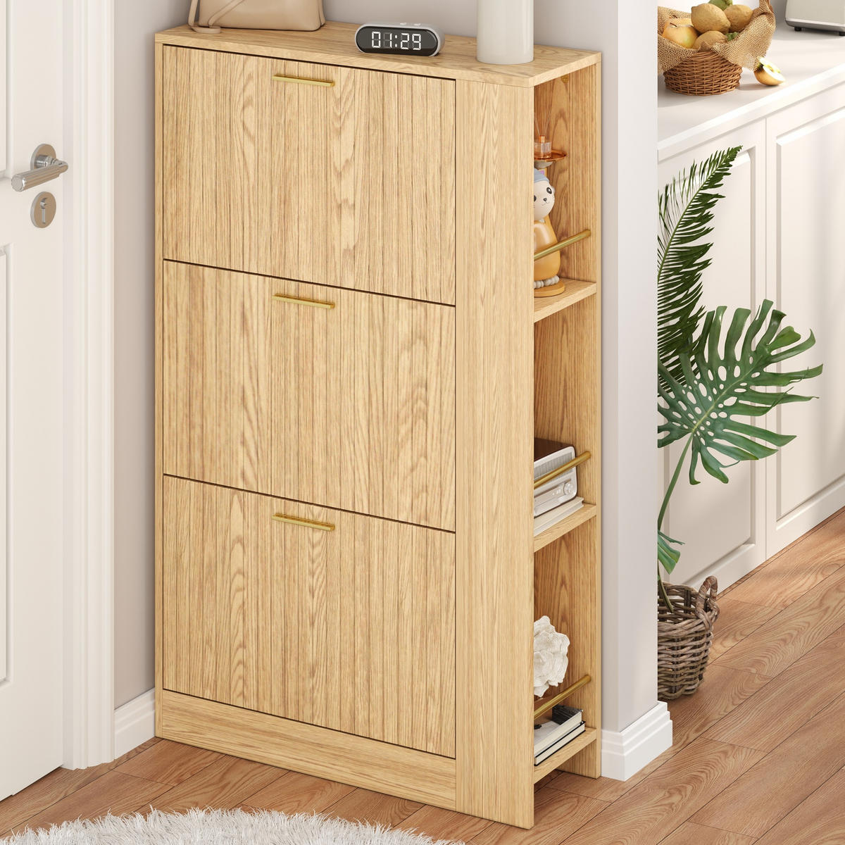 SCHUHSCHRANK aus MDF 70x23,5x115cm in Natur mit 3 Türen - Naturfarben, Holzwerkstoff (70/115/23.5cm) - Modfu