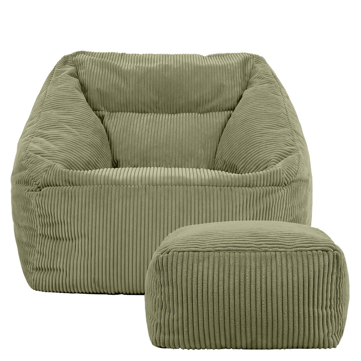 SITZSACK Cord Sessel Natalia mit Hocker - Salbeigrün, Textil (97/73/84cm) - icon