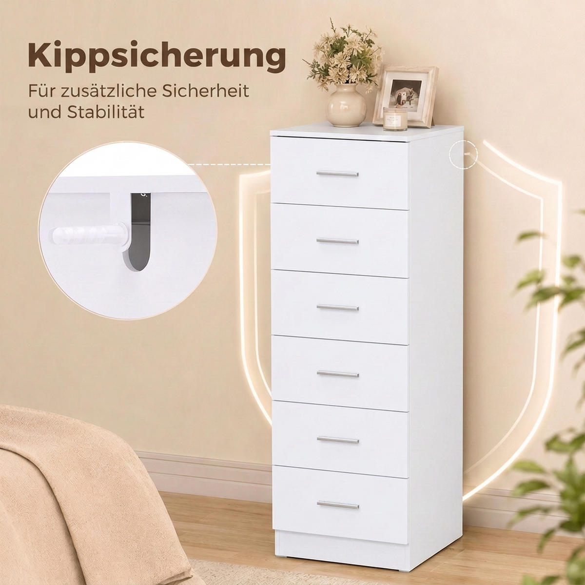 KOMODA MDF bílá - bílá/stříbrná, kov/kompozitní dřevo (40/110/40cm) - HOMCOM