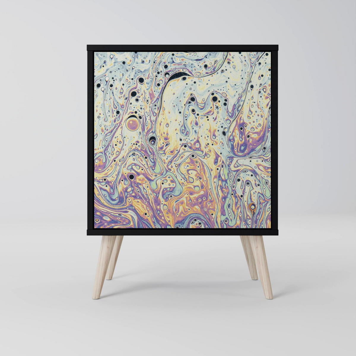 SIDEBOARD MOSAIC OF COLORS, Schwarz, 57,5x42x72,5 cm, Schwarze Metallfüße - Multicolor/Schwarz, Holzwerkstoff/Metall (57.5/72.5/42cm) - SpaceRebels
