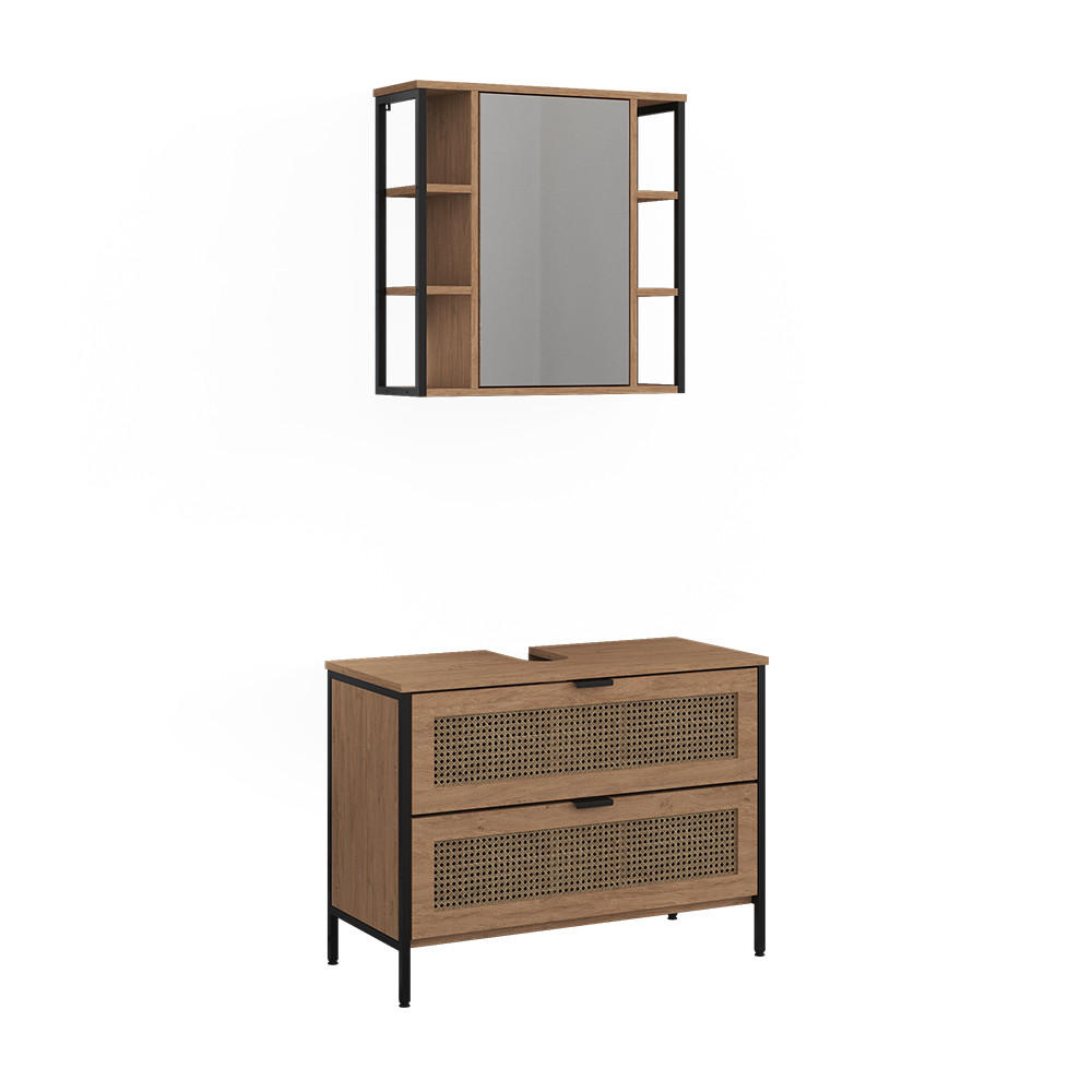 BADMÖBEL-SET Linara, Eiche, 2er Set - Eichefarben, Holzwerkstoff (80/59/35cm) - Vicco