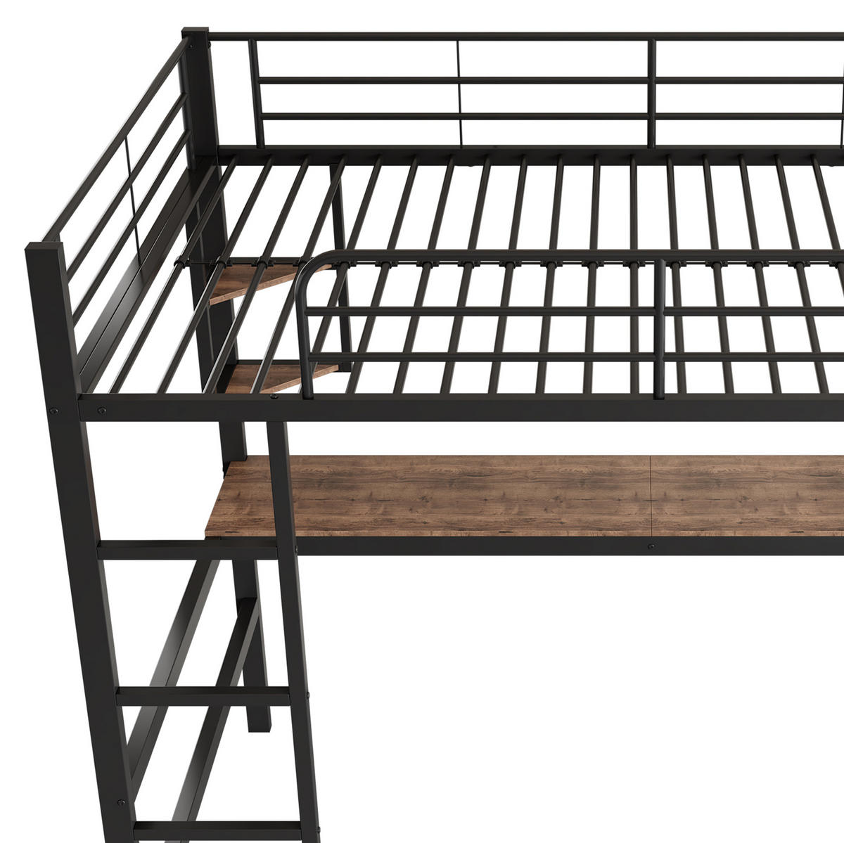 HOCHBETT 90/200 cm Schwarz aus Metall mit Schreibtisch und Regalen - Schwarz, Metall (90/200cm) - OKMYHOME