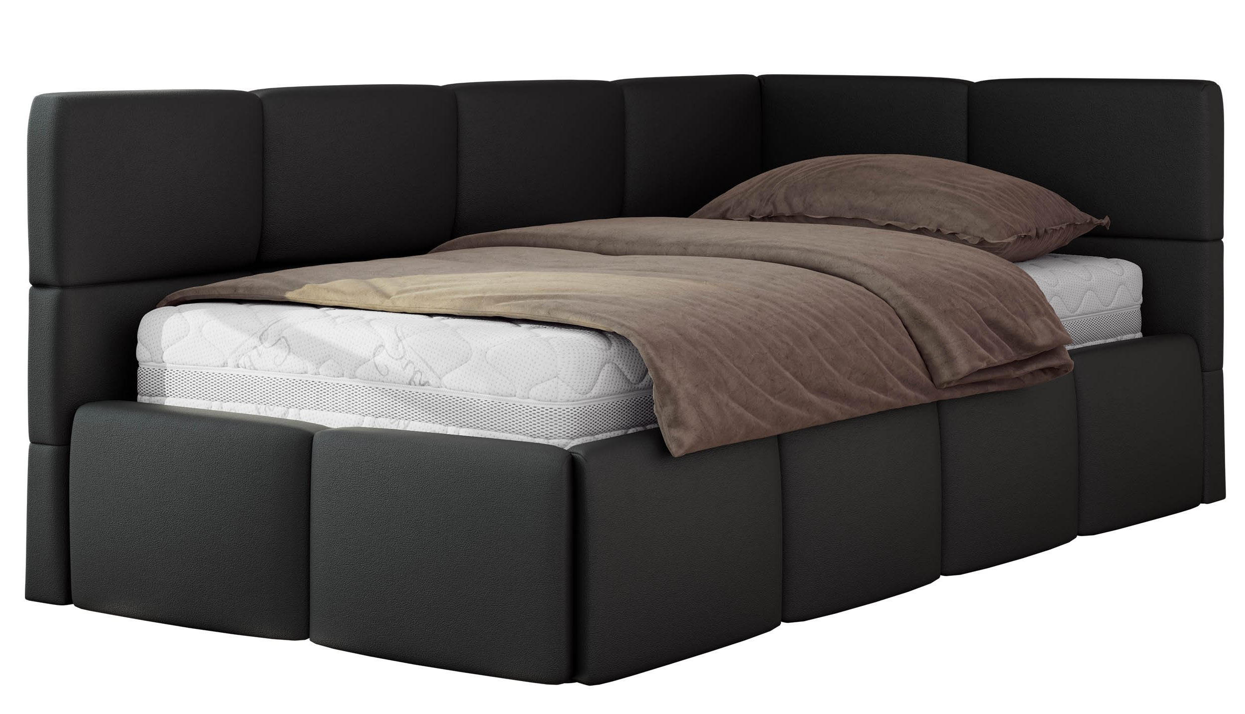 JUGENDBETT ARVO 90/200 - Schwarz Kunstleder - Pocket-Matratze - Rechts Seite - Schwarz, Textil (90/200cm) - MKS