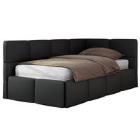 JUGENDBETT ARVO 90/200 - Schwarz Kunstleder - Pocket-Matratze - Rechts Seite - Schwarz, Textil (90/200cm) - MKS