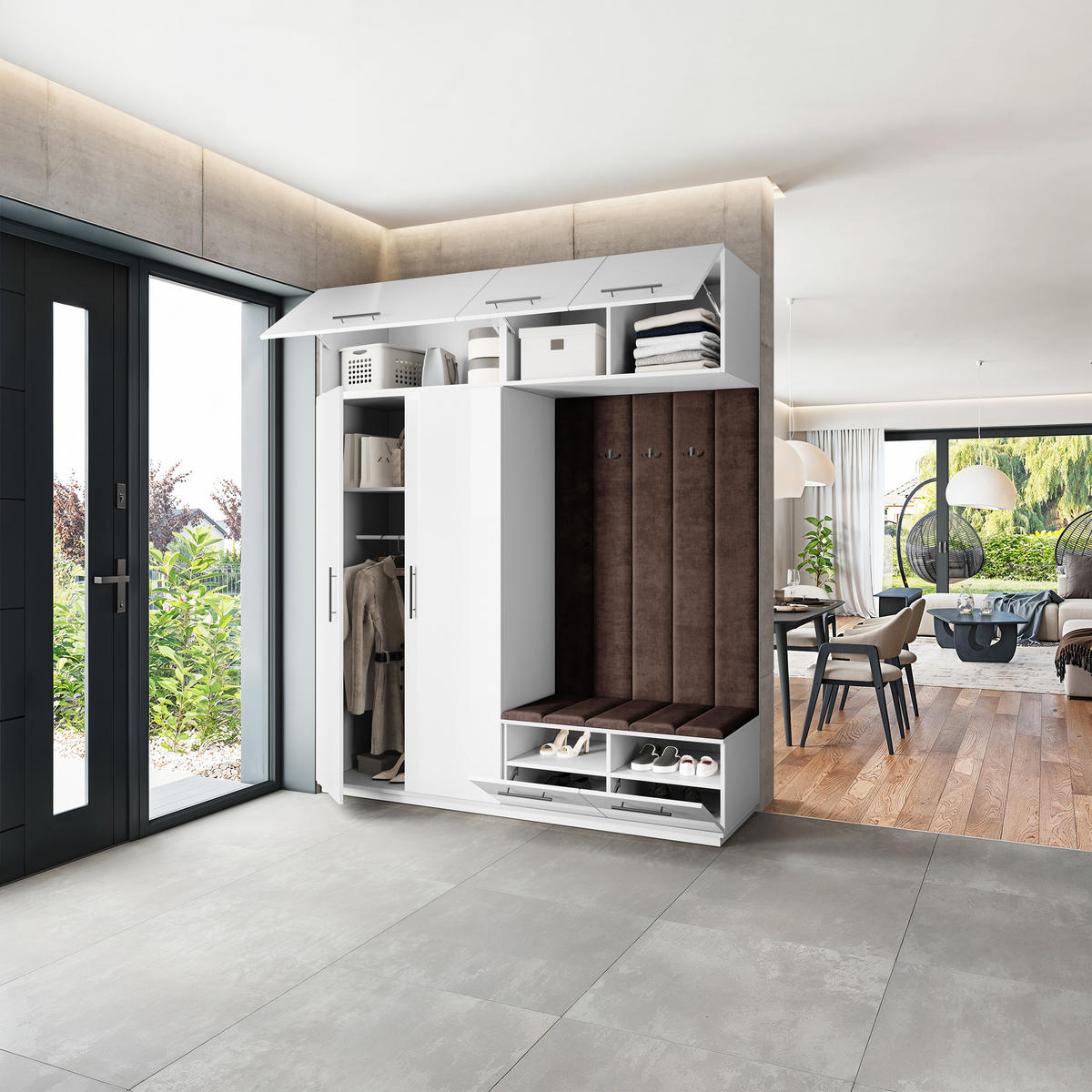 GARDEROBENSCHRANK REMA 200/240/60 cm Modern Garderobe-Set Weiß - Weiß/Braun, Holzwerkstoff (200/240/60cm) - MASSENO