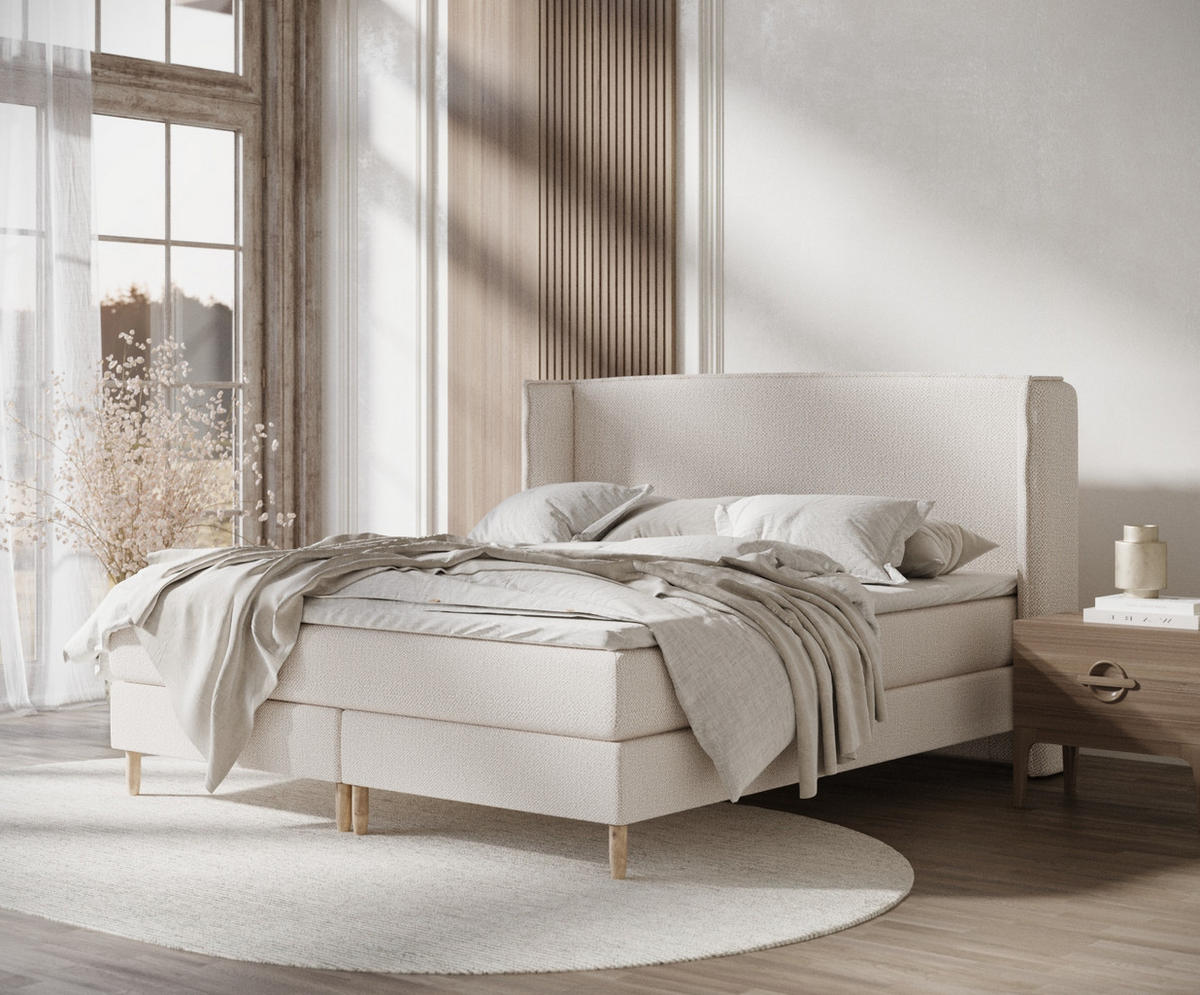 KONTINENTALBETT Ardis Creme 200/200 cm mit Matratze und Topper - Creme/Naturfarben, Holz/Holzwerkstoff (200/200cm) - Maison de Reve