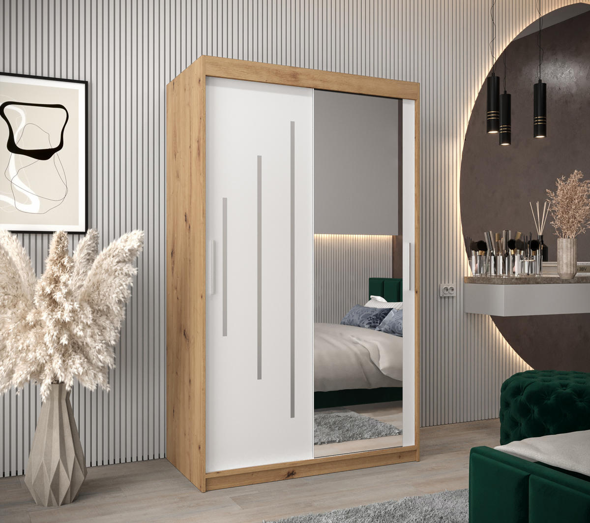 SCHWEBETÜRENSCHRANK 200/120/62 2-türig - Silberfarben/Weiß, Holz/Kunststoff (120/200/62cm) - Abiks Möbel