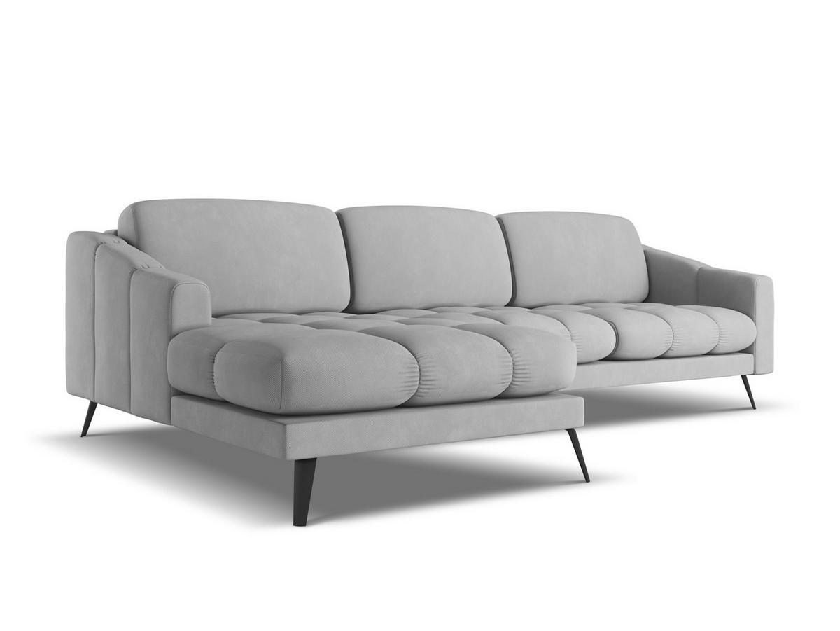 ECKSOFA Links Chenille Stoff Grau - Hellgrau/Schwarz, Textil/Metall (160/264cm) - Makamii
