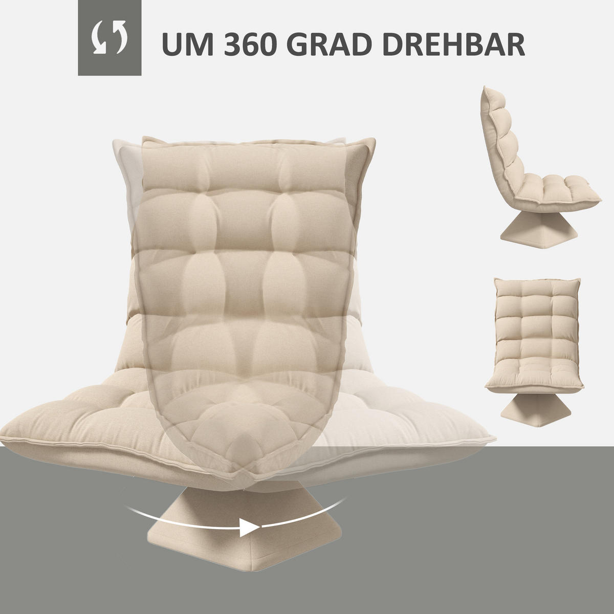 RELAXSESSEL Stahl, Leinenimitat, Beige - Beige, Metall (70/95/62cm) - HOMCOM