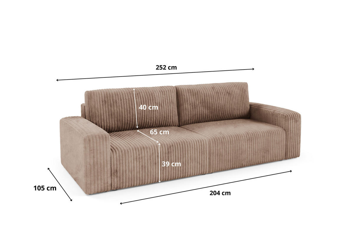 SCHLAFSOFA 4-Sitzer Cord Beige - Beige, Textil (252/70/102cm) - Furnisell