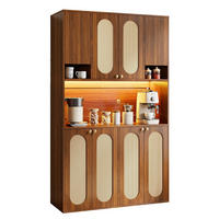 KÜCHENSCHRANK-SCHRANK Hausbar-Schrank, MIT LED-BELEUCHTUNG, 8 Türen, PE-Rattan, MDF Natur, Esszimmer Wohnzimmer, 106/40/178 cm - Naturfarben, Kunststoff (40/178/106cm) - Rolipo