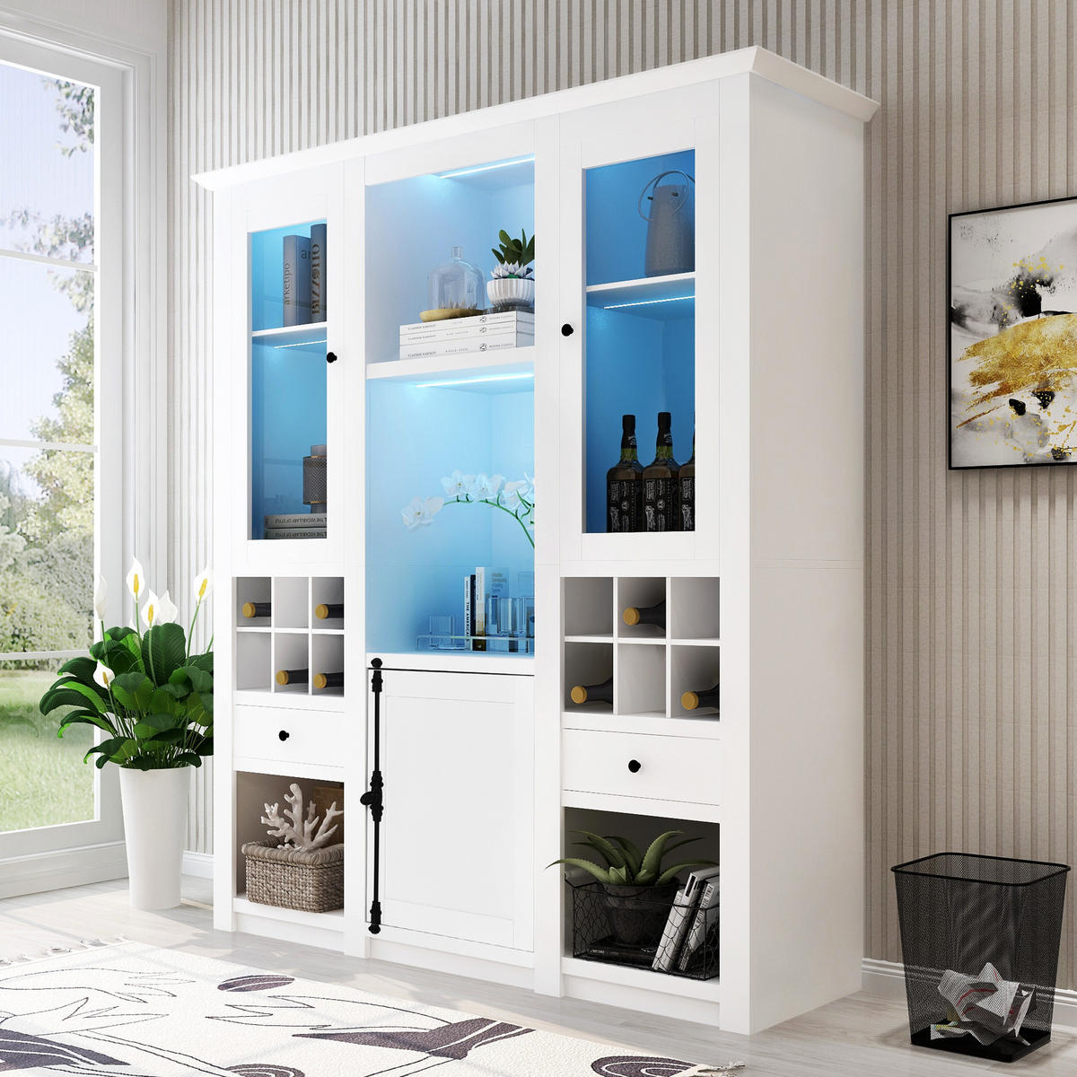 VITRINE LED 3 Böden Standvitrine Stauraum Weiß - Weiß, Holzwerkstoff (143/170/45.5cm) - FLIEKS