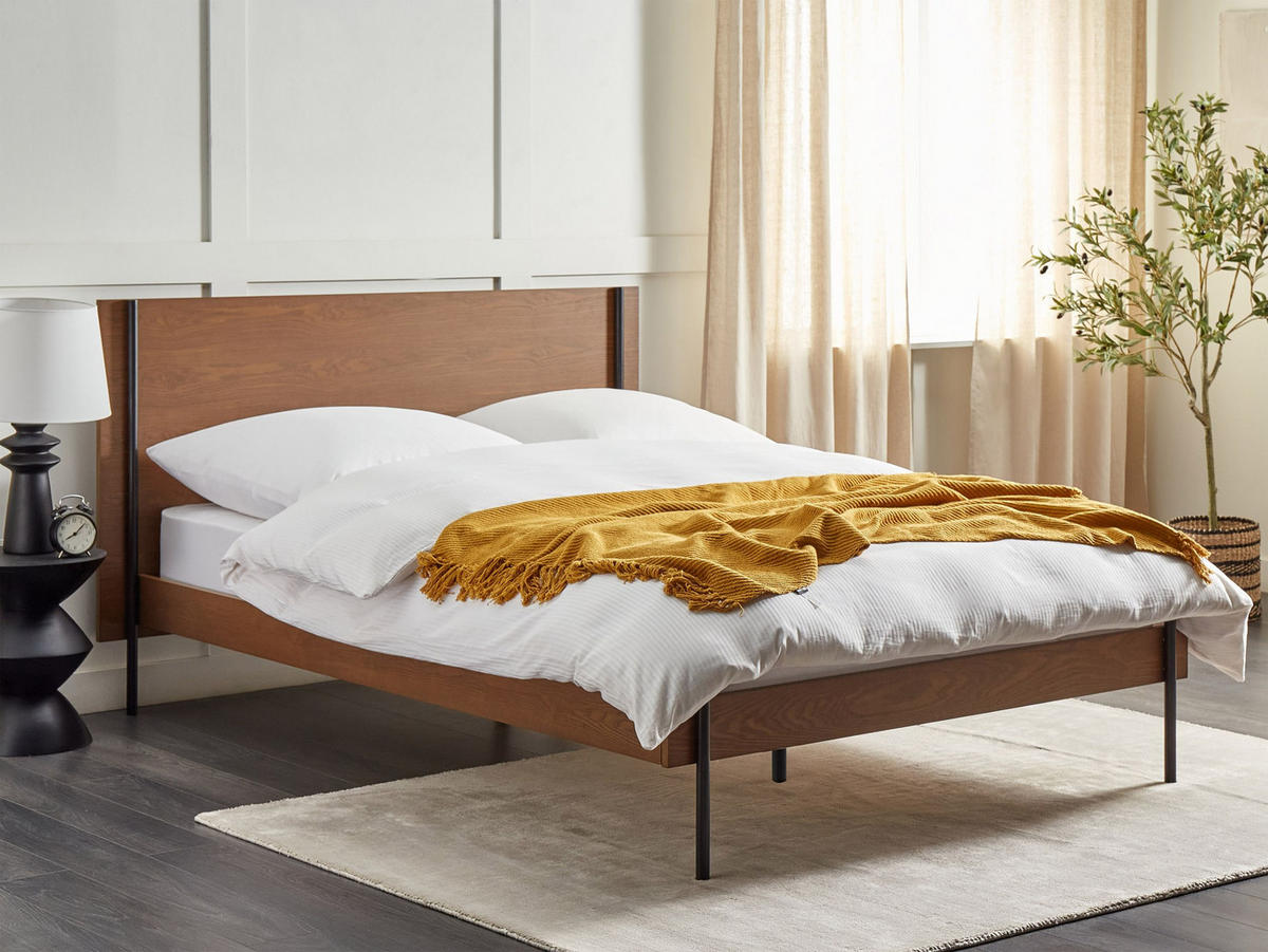 BETT mit Lattenrost 140/200 cm Dunkler Holzfarbton Libermont - Dunkelbraun, Holzwerkstoff (140/200cm) - Beliani