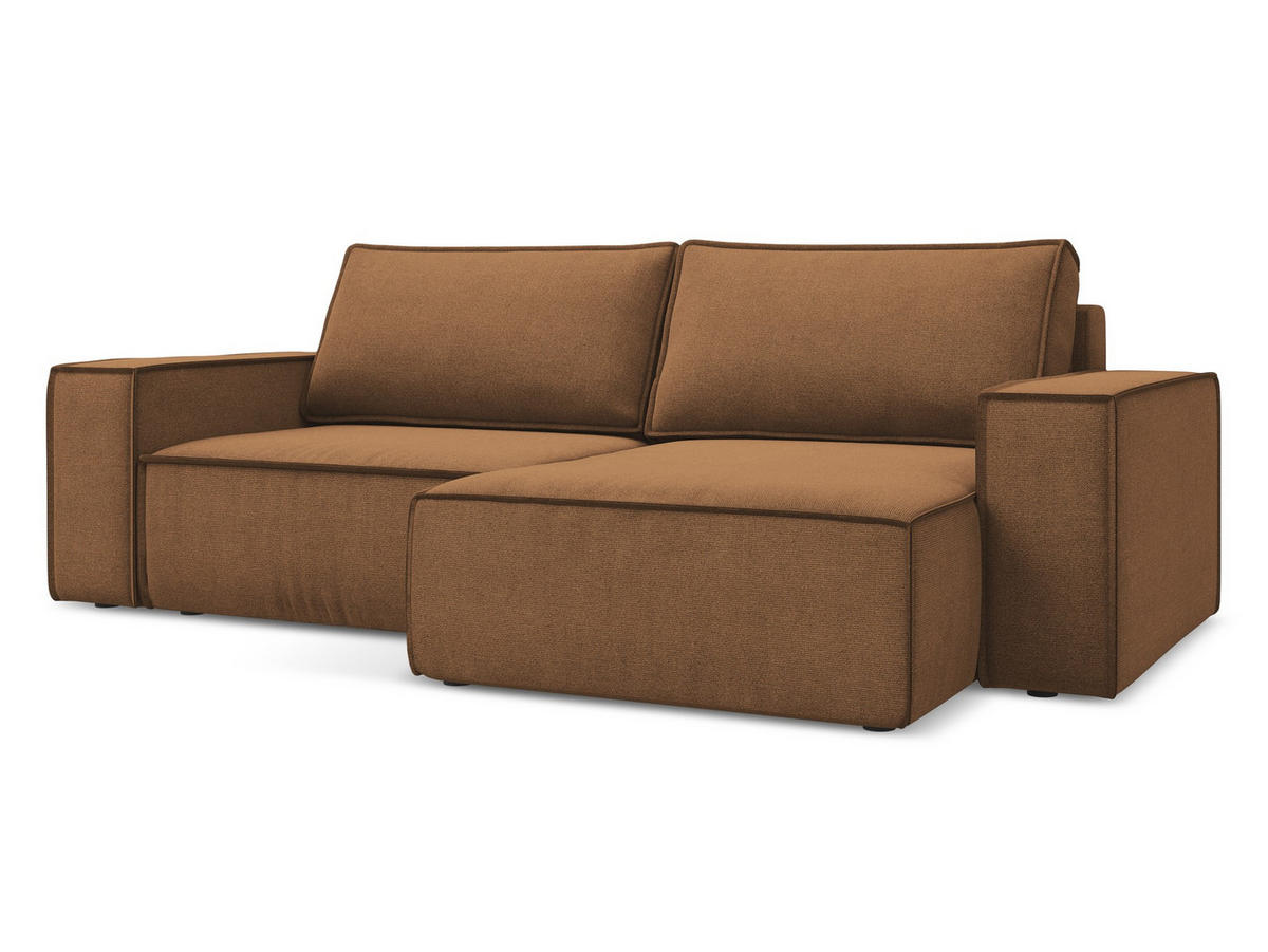 ECKSOFA mit Schlaffunktion Strukturstoff Stoff Orange - Terra cotta/Schwarz, Kunststoff/Textil (257/148cm) - Makamii