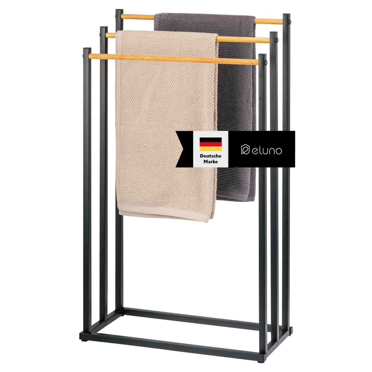 STAND-HANDTUCHHALTER, Bambus/Metall schwarz - Schwarz, Metall (45.5/76.5/22cm) - eluno