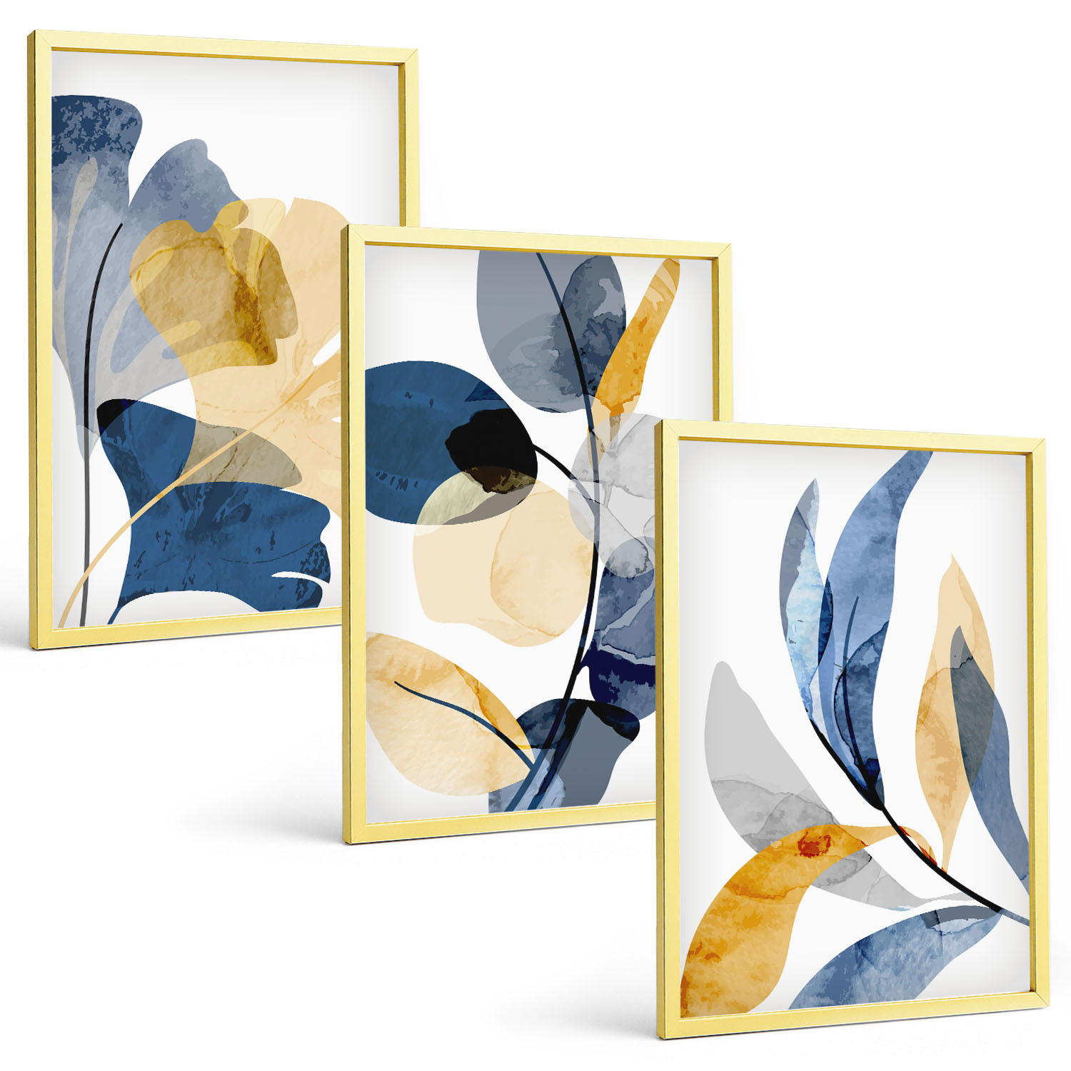 BILDER SET 3er Set - 40x60 cm Goldrahmen - Aquarell-Pflanzenmotive - Goldfarben, Kunststoff (40/60cm) - TULUP