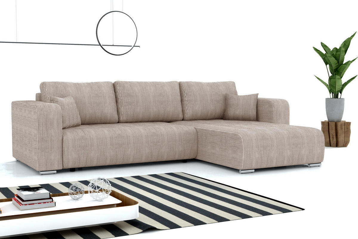 ECKSOFA CARACAS 288/185 in Cord Beige mit Schlaffunktion rechts - Beige, Holz/Holzwerkstoff (288/185cm) - Deine Möbel 24