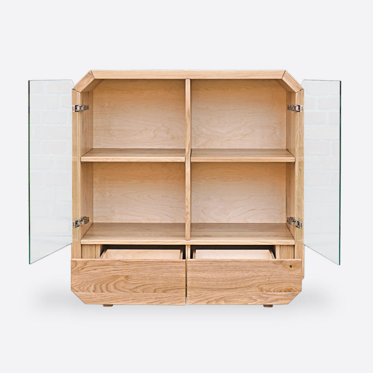 KOMMODE aus Massivholz mit Glas OMNIS - Eichefarben, Holz (100/105/40cm) - Rawood Furniture