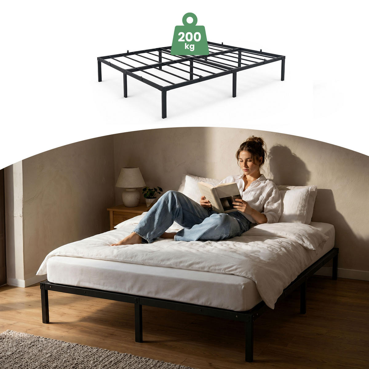 METALLBETT Klappbares 140x190 cm Schwarz - Schwarz, Metall - Akord