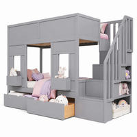 HOCHBETT 90/200 mit Stauraumtreppe, Schubladen und Staufächern - Grau, Holzwerkstoff (90/200cm) - EVRYAE