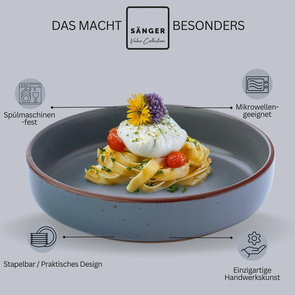 PASTASCHALEN BOMBAY GRAPHIT - 4 teilig aus Steingut - Grau, Stein (20.5cm) - Sänger