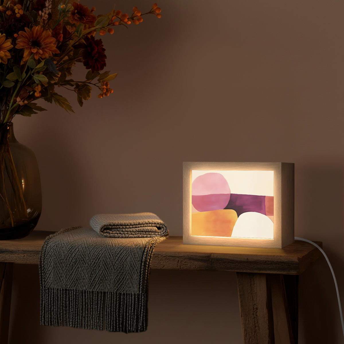 NÁSTĚNNÁ LAMPA Tvary - abstraktní - barevné 20x15 cm - růžová, kompozitní dřevo (20/15/8cm) - OnlyWow