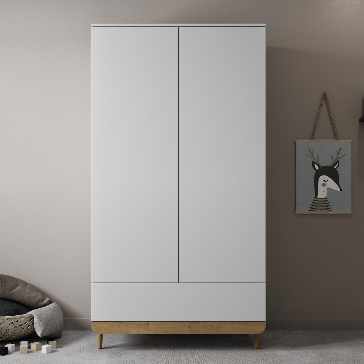 SCHRANK mit 2 Türen, 1 Schublade, Dekor in Weiß und mittlerem Eichenholz 100,6/56,5/194 cm - Weiß, Holzwerkstoff (56.5/194/155cm) - Calicosy