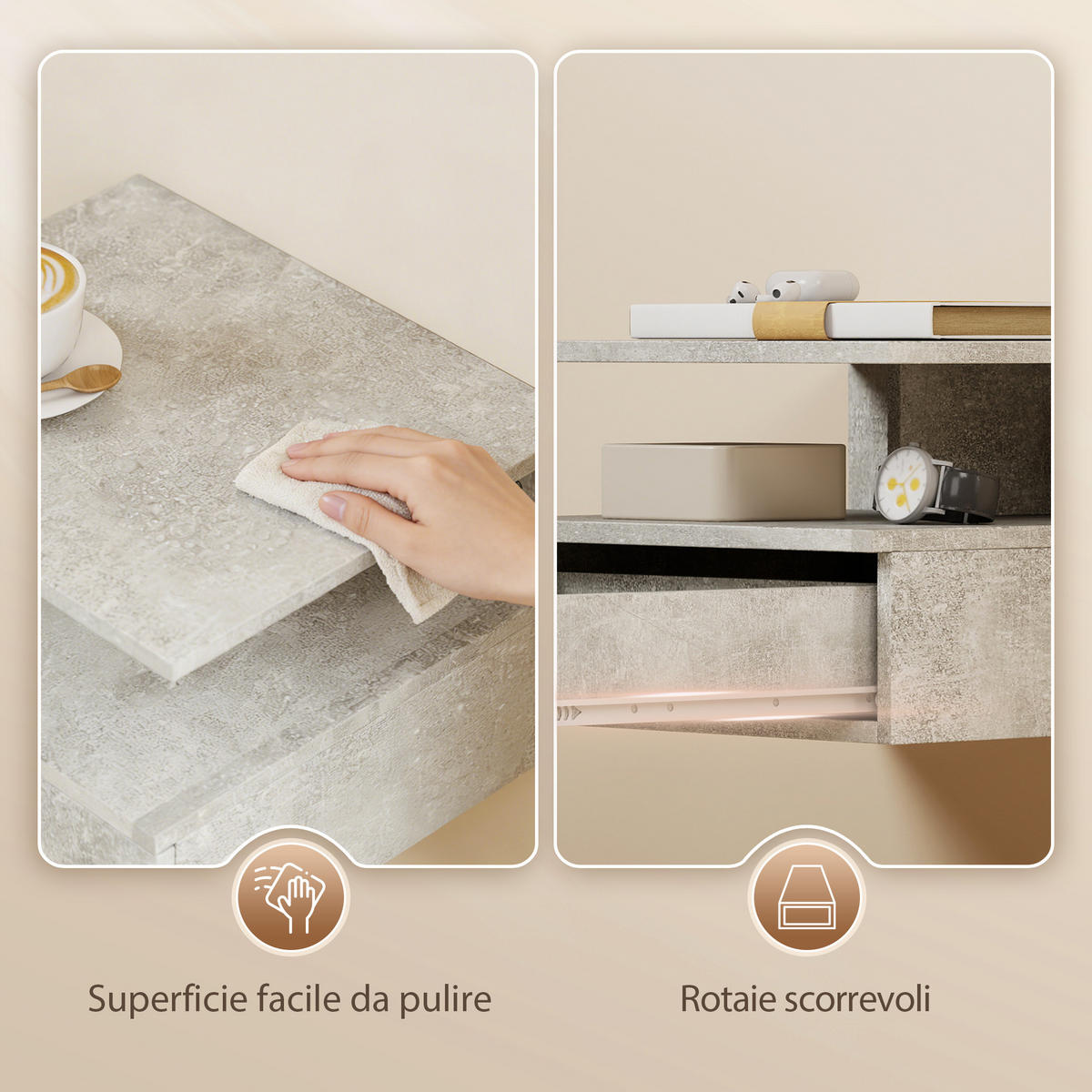 NACHTTISCH Zementgrau 1 Stück - Beige, Kunststoff (32/22.5/35cm) - GiPP