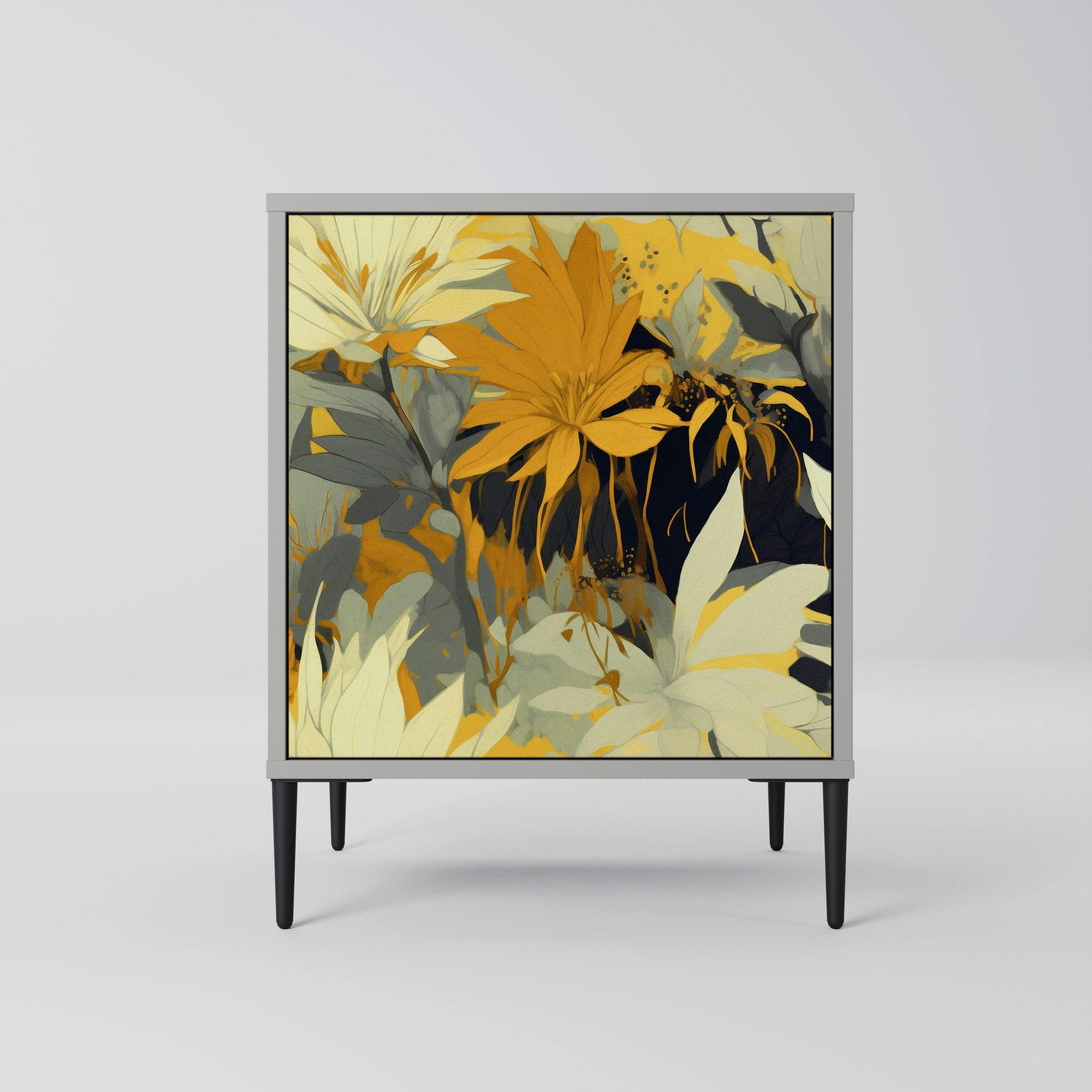 SIDEBOARD SUNKISSED LILY, Grau, 57,5x42x72,5 cm, Schwarze Metallfüße - Multicolor/Schwarz, Holzwerkstoff/Metall (57.5/72.5/42cm) - SpaceRebels