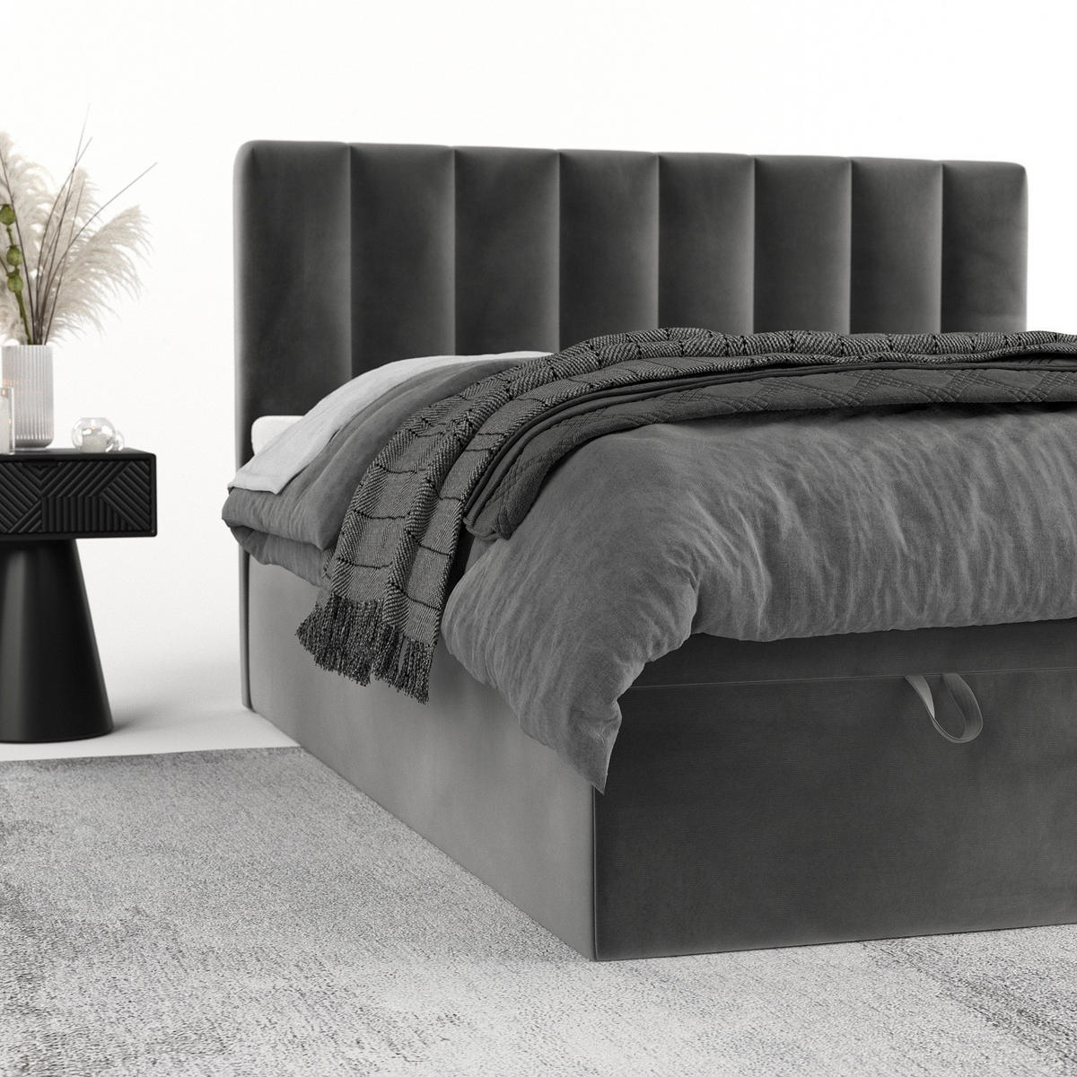 BOXBETT Lume 160/200 cm Grau im Kronos Stoff - Schwarz/Grau, Holz/Holzwerkstoff (160/200cm) - AltaBeds