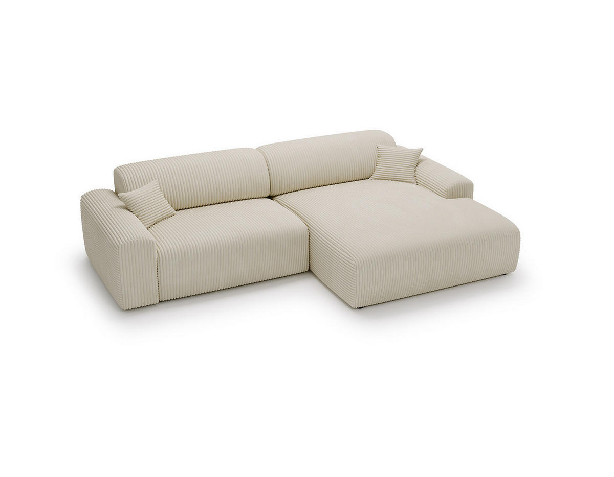 ECKSOFA mit Longchair - Cord - Beige/Schwarz, Kunststoff/Textil (284/178cm) - home24