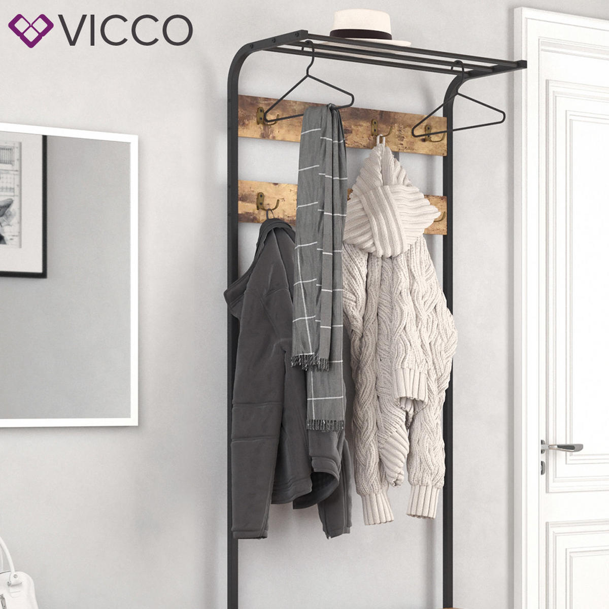 WANDGARDEROBE Fyrk Antikholz 70 x 190 cm - Alteiche/Schwarz, Holzwerkstoff (70/190/30cm) - Vicco