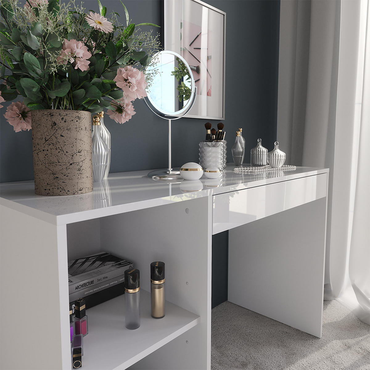 TOALETNÍ STOLEK Sherry Bílá/bílý vysoký lesk - vysoce lesklá bílá, kompozitní dřevo (119.8/76/50.1cm) - Vicco