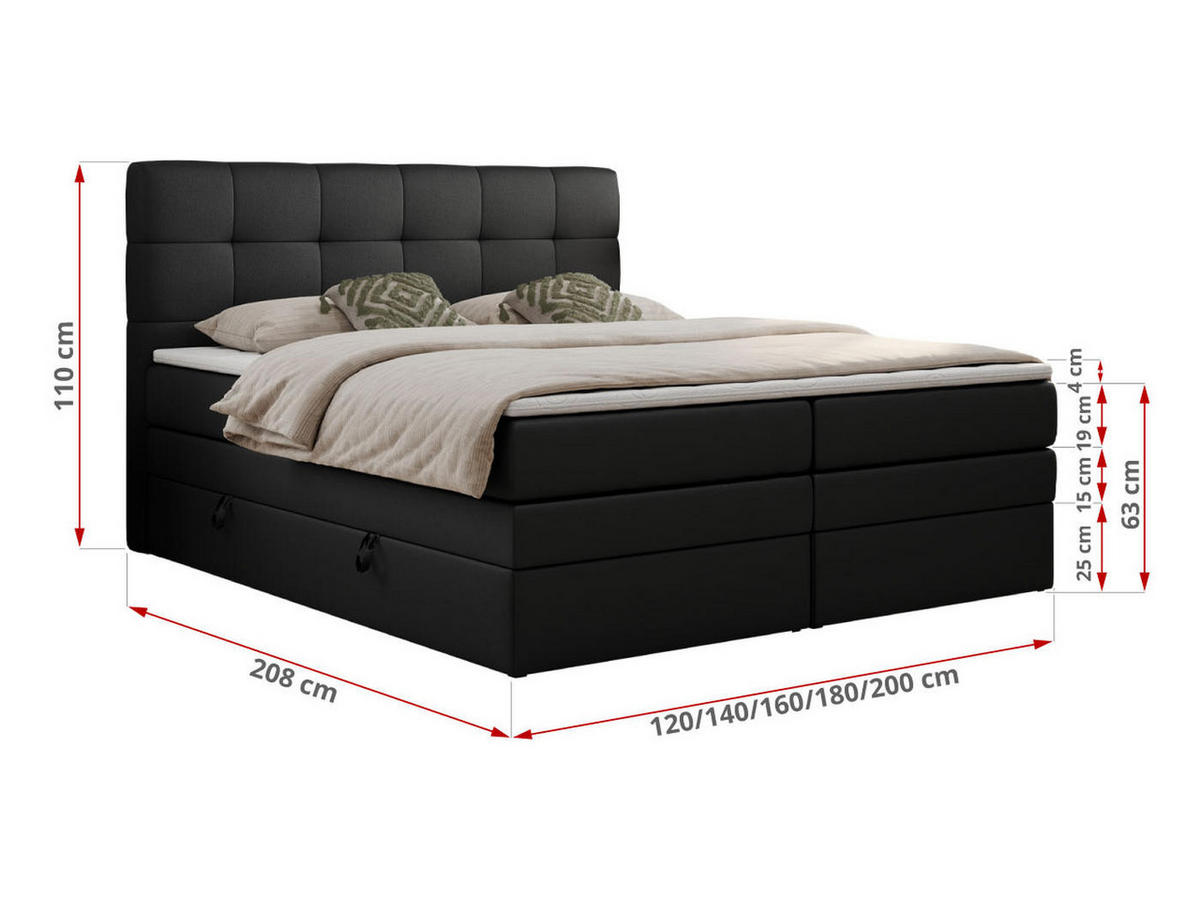 BOXSPRINGBETT LUKA KING 200/200 Schwarz Kunstleder - H4 - Schwarz, Holz/Textil (200/200cm) - MKS
